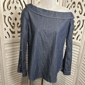 Ashley Graham Off-Shoulder Denim Tunic in Dark Blue